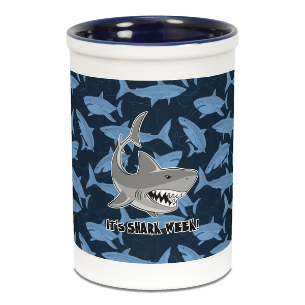 Custom Sharks Ceramic Pencil Holders - Blue