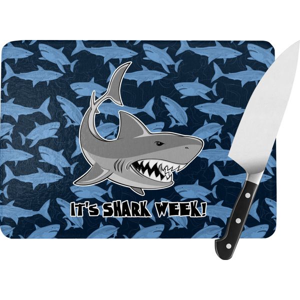Custom Sharks Rectangular Glass Cutting Board - Medium - 11"x8" w/ Name or Text