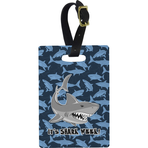 Custom Sharks Plastic Luggage Tag - Rectangular w/ Name or Text