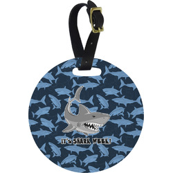 Sharks Plastic Luggage Tag - Round (Personalized)