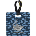 Sharks Plastic Luggage Tag - Square w/ Name or Text
