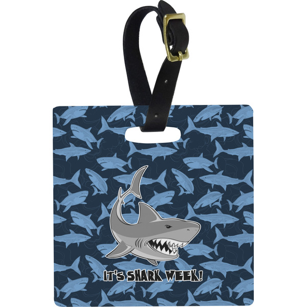 Custom Sharks Plastic Luggage Tag - Square w/ Name or Text
