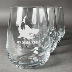 Sharks Stemless Wine Glasses (Set of 4) (Personalized)
