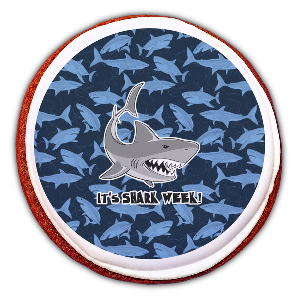 Sharks Printed Icing Circle - Large - On Cookie