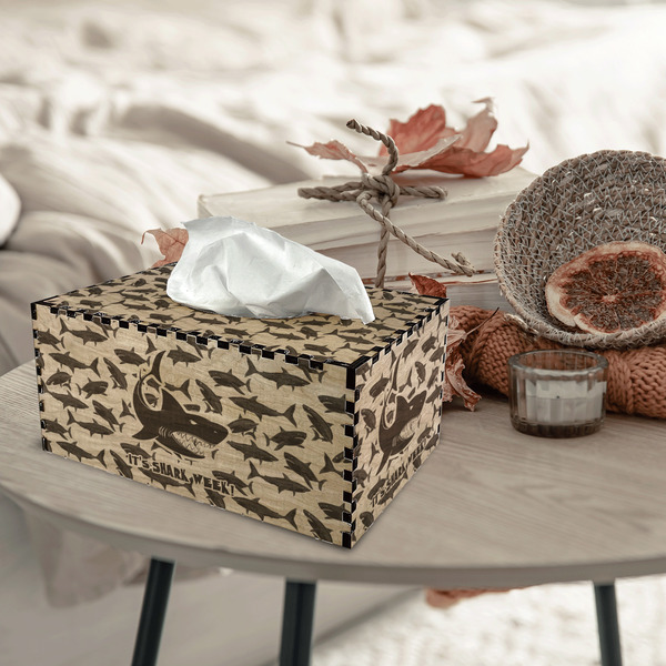 Sharks Rectangle Tissue Box Covers - Wood - In Context