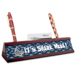 Sharks Red Mahogany Nameplate with Business Card Holder (Personalized)