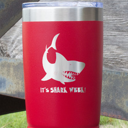 Sharks 20 oz Stainless Steel Tumbler - Red - Single Sided (Personalized)
