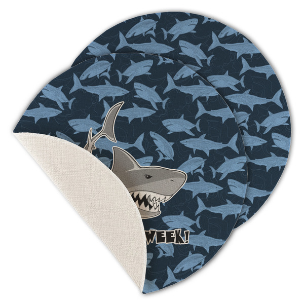 Custom Sharks Round Linen Placemat - Single Sided - Set of 4 (Personalized)