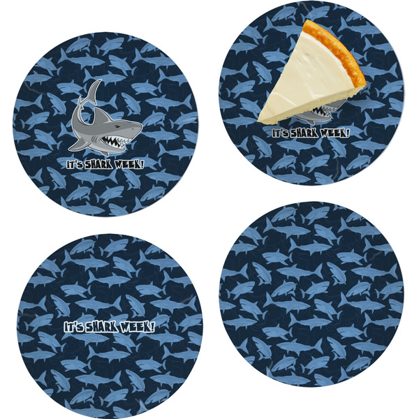 Custom Sharks Set of 4 Glass Appetizer / Dessert Plate 8" (Personalized)