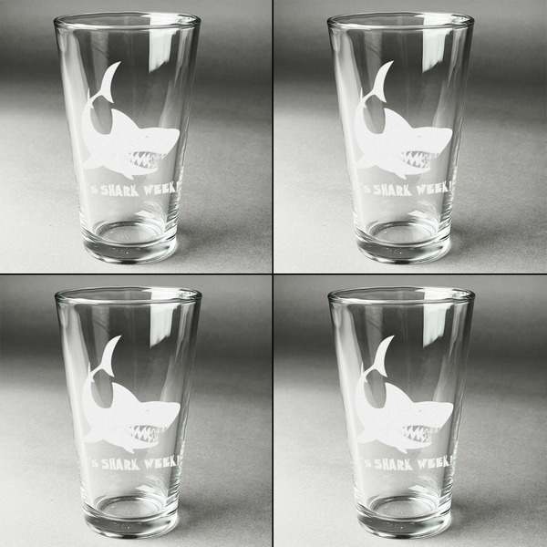Sharks Set of Four Engraved Beer Glasses - Individual View