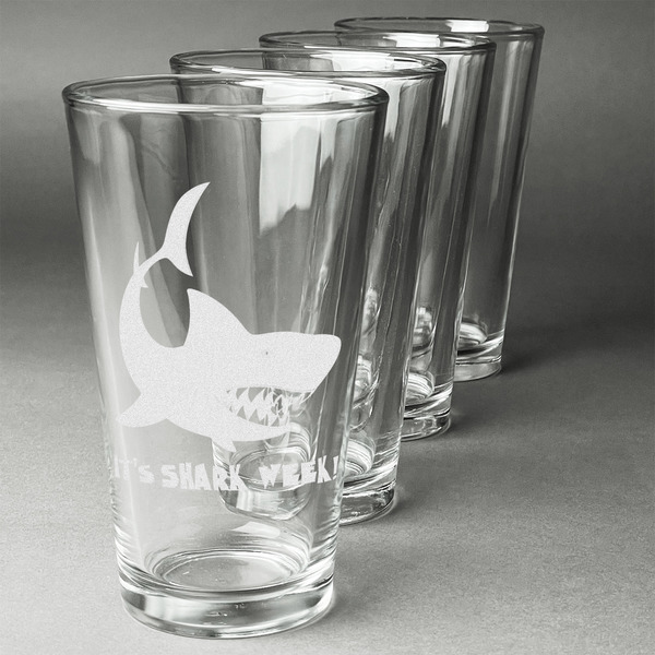 Custom Sharks Pint Glasses - Engraved (Set of 4) (Personalized)