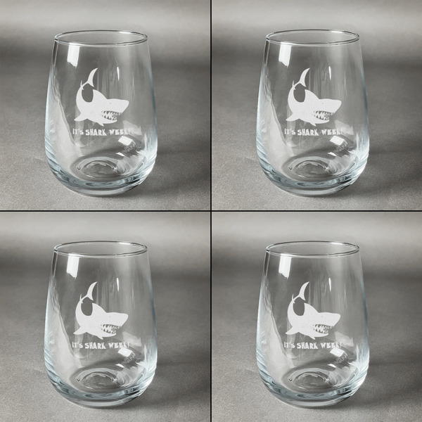 Sharks Set of Four Personalized Stemless Wineglasses (Approval)