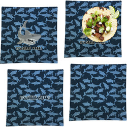 Sharks Set of 4 Glass Square Lunch / Dinner Plate 9.5" w/ Name or Text