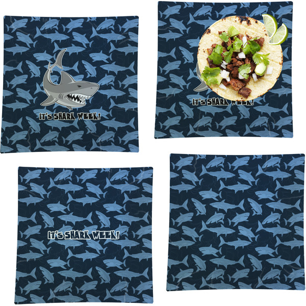 Custom Sharks Set of 4 Glass Square Lunch / Dinner Plate 9.5" w/ Name or Text