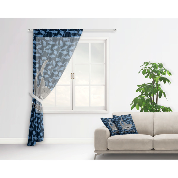 Sharks Sheer Curtain With Window and Rod - in Room Matching Pillow