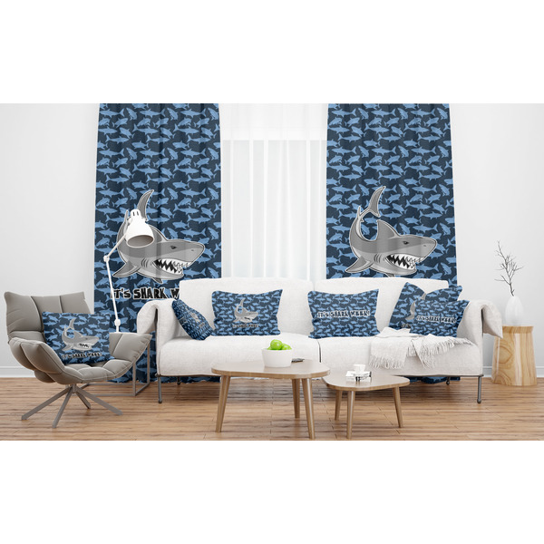 Sharks Sheer and Custom Curtains in Room with Matching Pillows