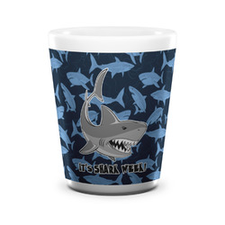 Sharks Ceramic Shot Glass - 1.5 oz - White - Single (Personalized)