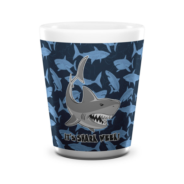 Custom Sharks Ceramic Shot Glass - 1.5 oz - White - Set of 4 (Personalized)