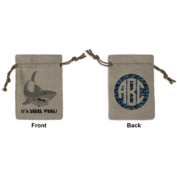 Custom Sharks Small Burlap Gift Bag - Front & Back (Personalized)