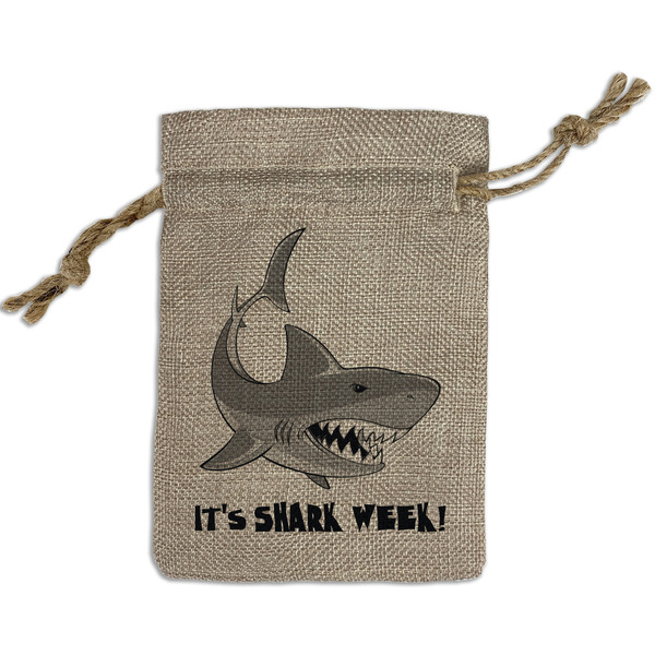 Custom Sharks Small Burlap Gift Bag - Front (Personalized)