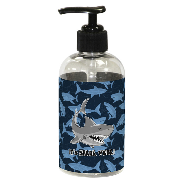 Custom Sharks Plastic Soap / Lotion Dispenser (8 oz - Small - Black) (Personalized)