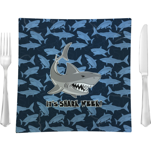 Custom Sharks Glass Square Lunch / Dinner Plate 9.5" w/ Name or Text