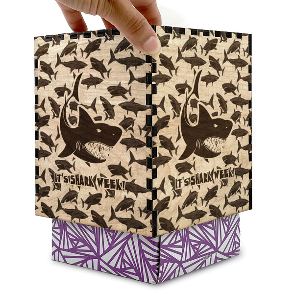 Sharks Square Tissue Box Covers - Wood - with box