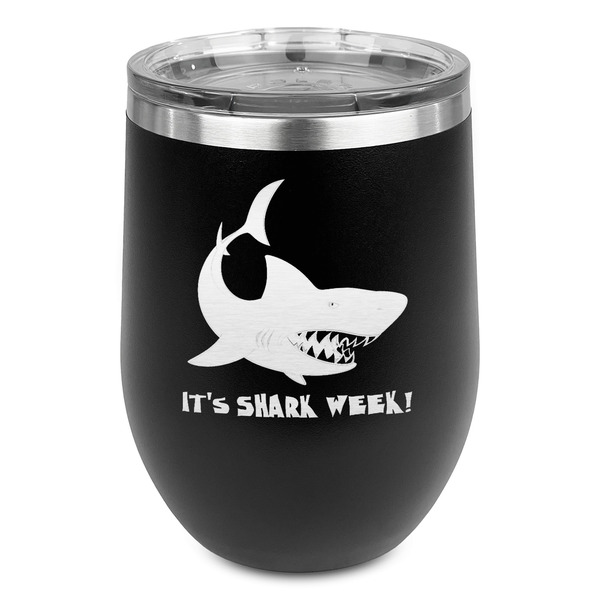 Custom Sharks Stemless Stainless Steel Wine Tumbler - Black - Double Sided (Personalized)