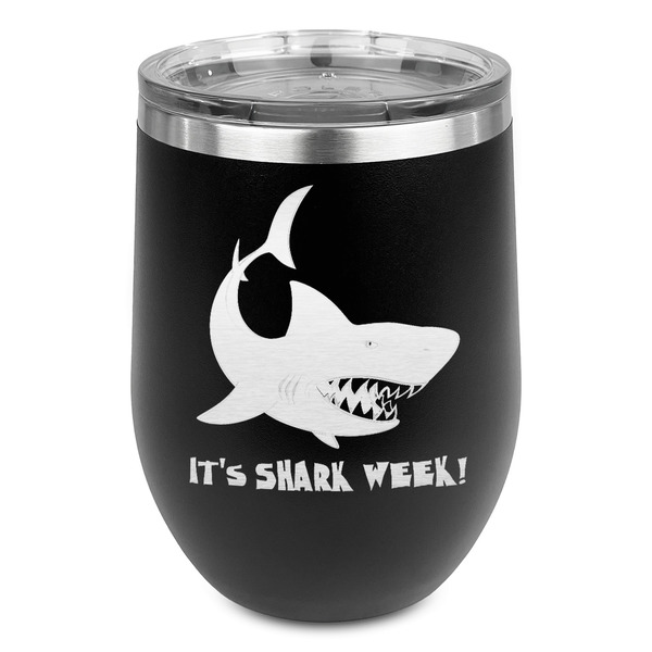 Custom Sharks Stemless Stainless Steel Wine Tumbler - Black - Single Sided (Personalized)