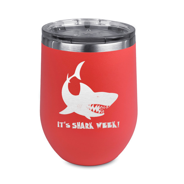 Custom Sharks Stemless Stainless Steel Wine Tumbler - Coral - Double Sided (Personalized)
