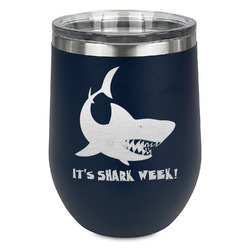 Sharks Stemless Stainless Steel Wine Tumbler - Navy - Double Sided (Personalized)