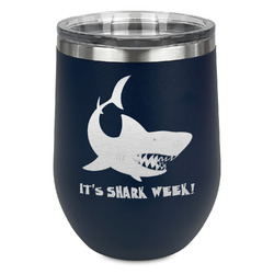 Sharks Stemless Stainless Steel Wine Tumbler - Navy - Single Sided (Personalized)