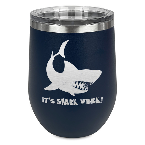 Custom Sharks Stemless Stainless Steel Wine Tumbler - Navy - Single Sided (Personalized)