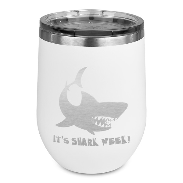 Custom Sharks Stemless Stainless Steel Wine Tumbler - White - Single Sided (Personalized)