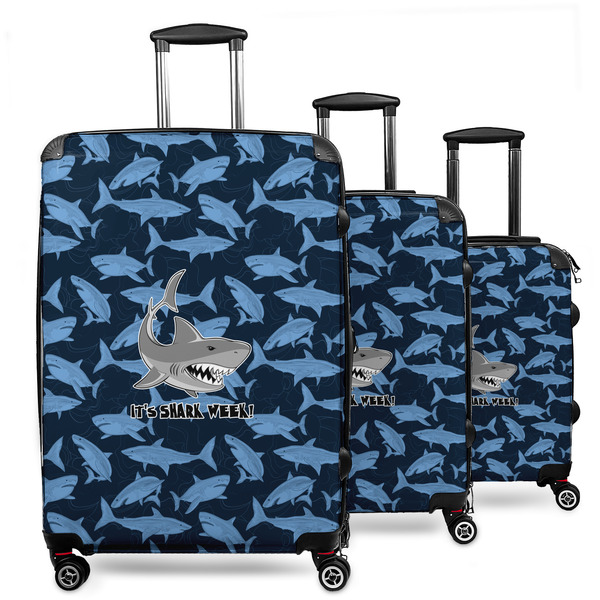 Custom Sharks 3 Piece Luggage Set - 20" Carry On, 24" Medium Checked, 28" Large Checked (Personalized)