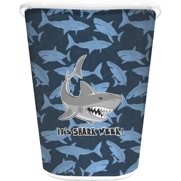 Custom Sharks Waste Basket - Double Sided (White) w/ Name or Text