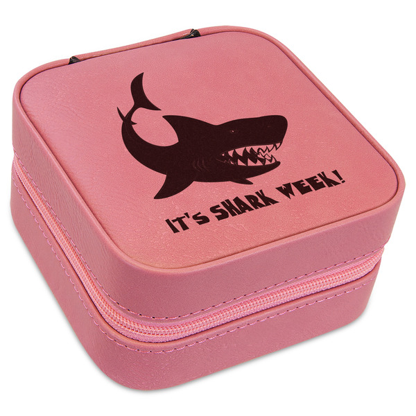 Custom Sharks Travel Jewelry Boxes - Pink Leather (Personalized)