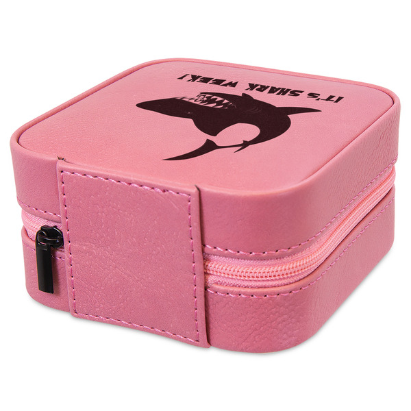 Sharks Travel Jewelry Boxes - Leather - Pink - View from Rear