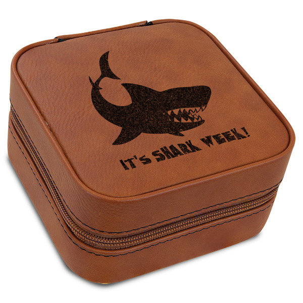 Custom Sharks Travel Jewelry Box - Rawhide Leather (Personalized)