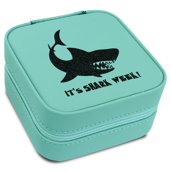 Custom Sharks Travel Jewelry Box - Teal Leather (Personalized)