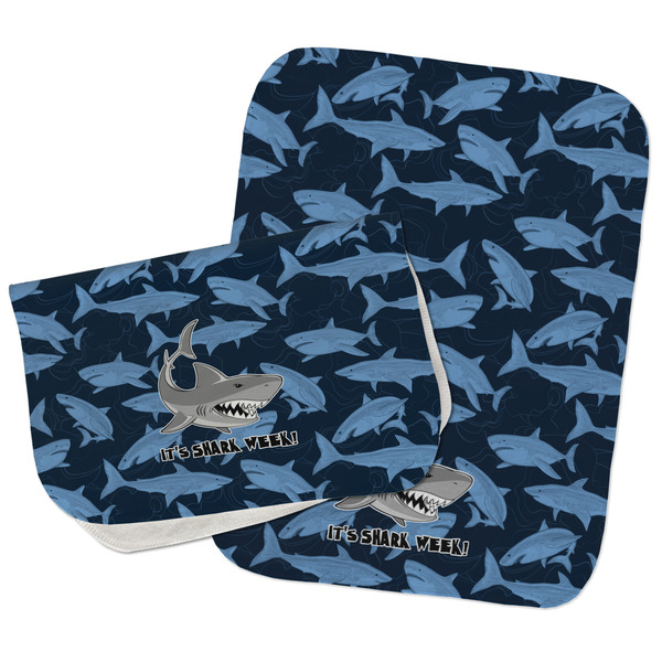 Sharks Two Rectangle Burp Cloths - Open & Folded