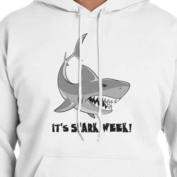 Sharks White Hoodie on Model - CloseUp