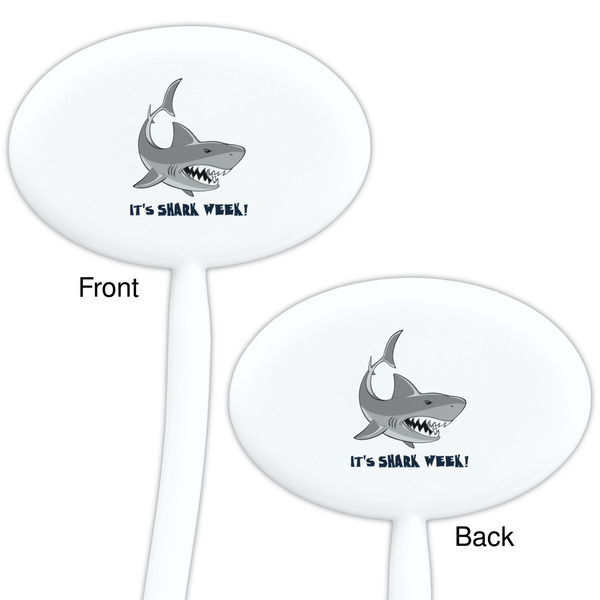Sharks White Plastic 7" Stir Stick - Double Sided - Oval - Front & Back