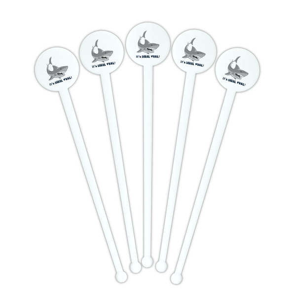 Sharks White Plastic 7" Stir Stick - Round - Fan View