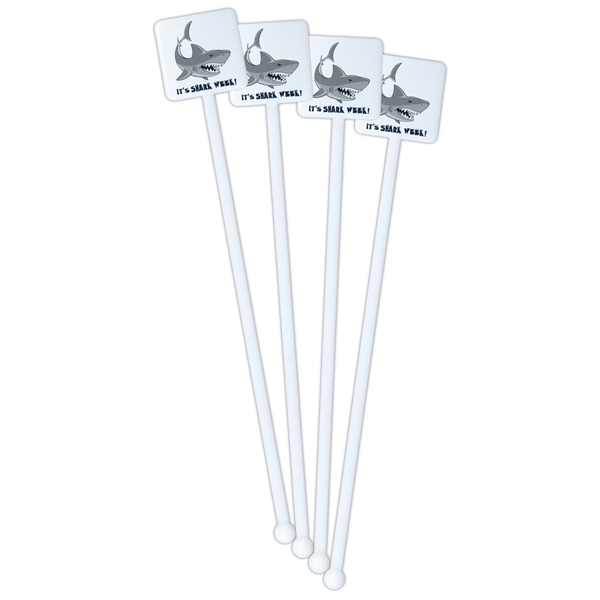 Sharks White Plastic Stir Stick - Single Sided - Square - Front