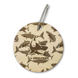 Sharks Wood Luggage Tag - Round (Personalized)