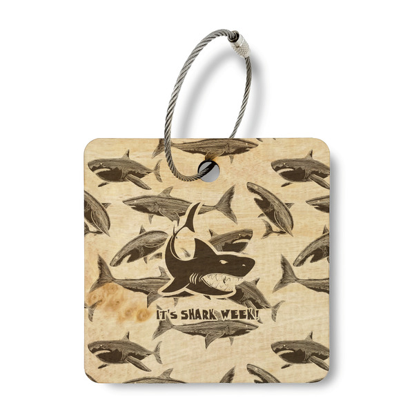 Custom Sharks Wood Luggage Tag - Square (Personalized)