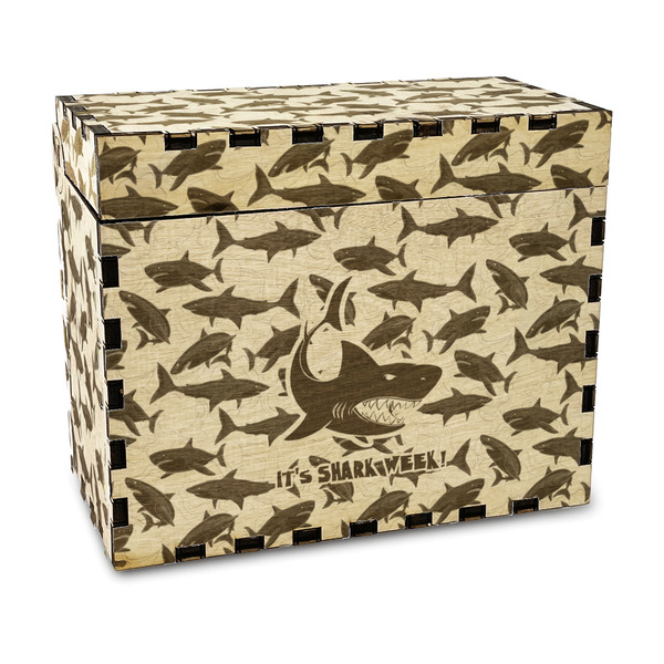 Custom Sharks Wood Recipe Box - Laser Engraved (Personalized)