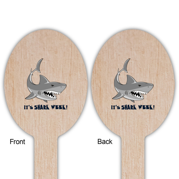 Sharks Wooden Food Pick - Oval - Double Sided - Front & Back