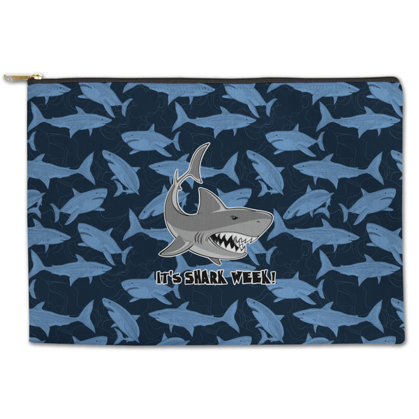 Custom Sharks Zipper Pouch - Large - 12.5"x8.5" w/ Name or Text